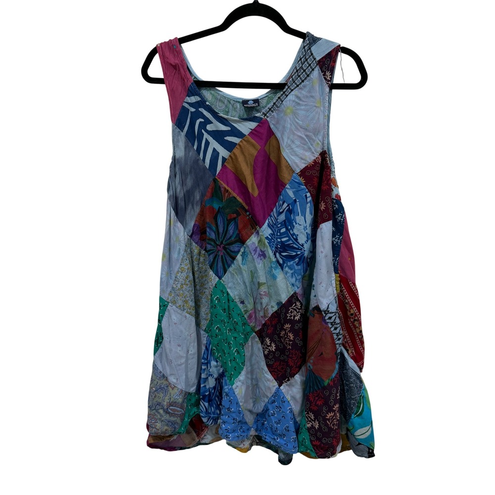 Advance Patchwork‎ Sleeveless Tunic Top Multicolor Boho Floral One Size OS